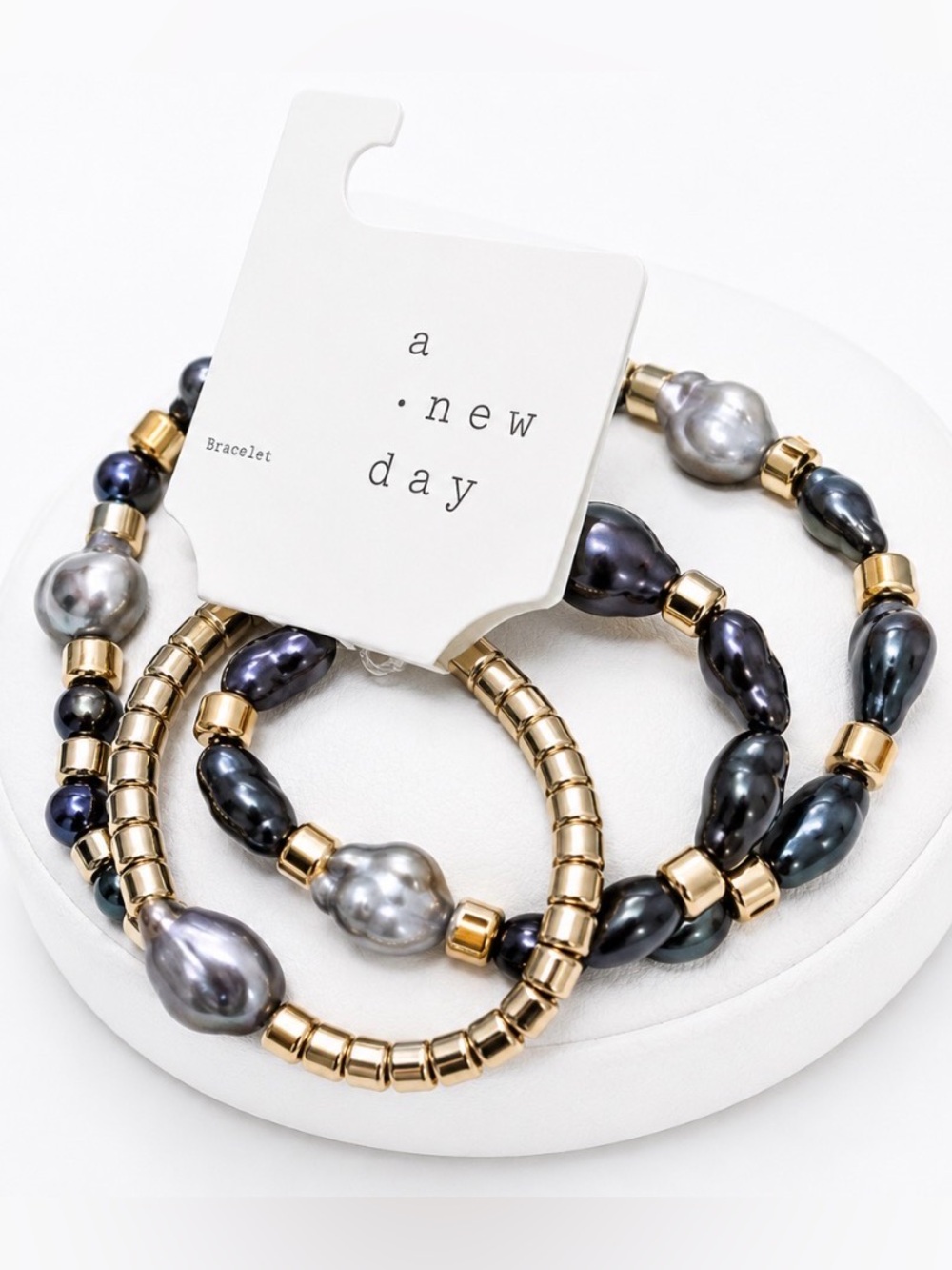 New Day  Bracelet Set Stretch Faux Pearl & Gold << SERIOUS OFFERS WELCOME>>